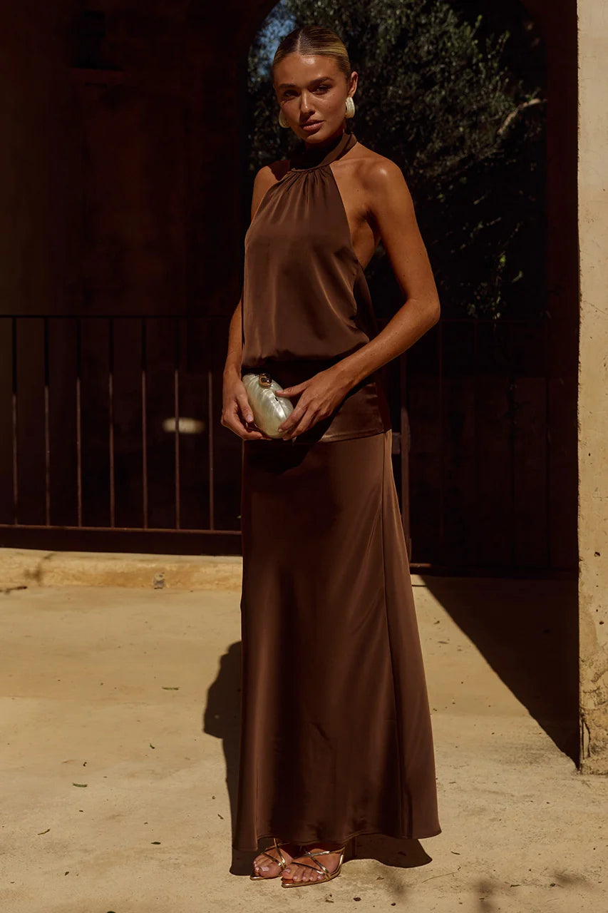 Liliette Halter Maxi Dress - Chocolate