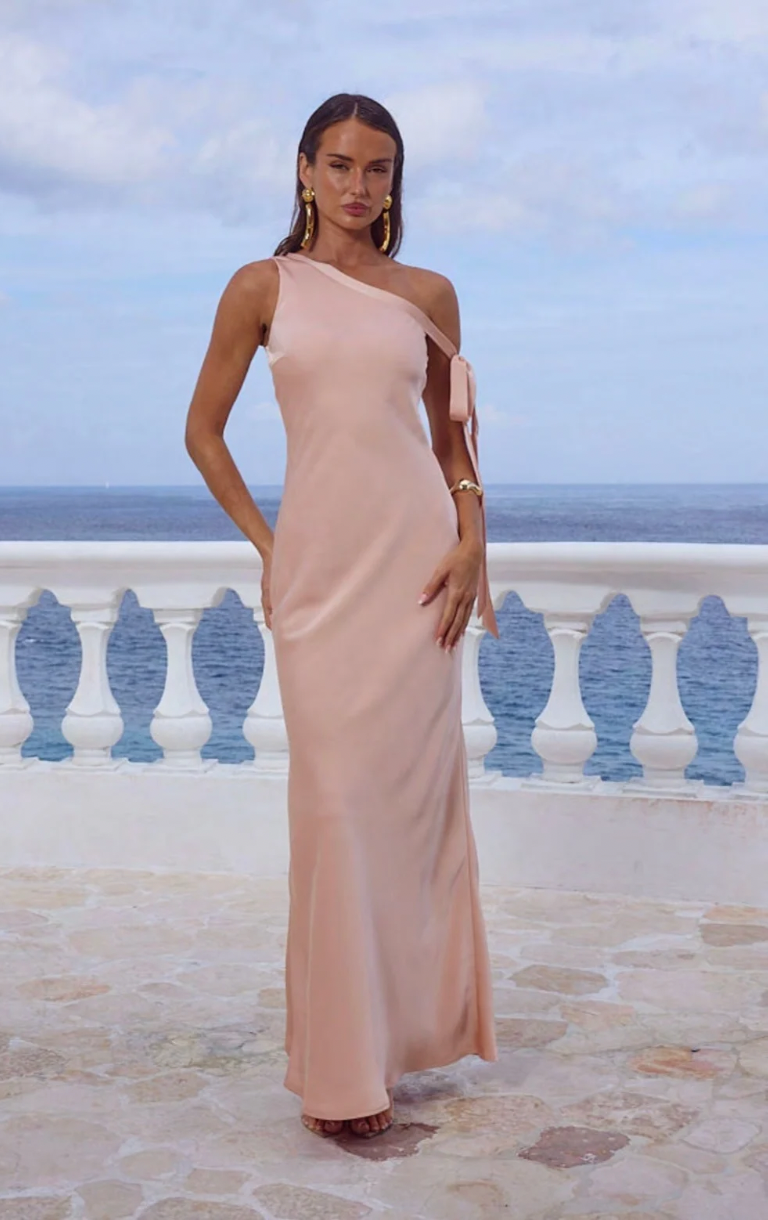 Viola One Shoulder Maxi Dress - Peach