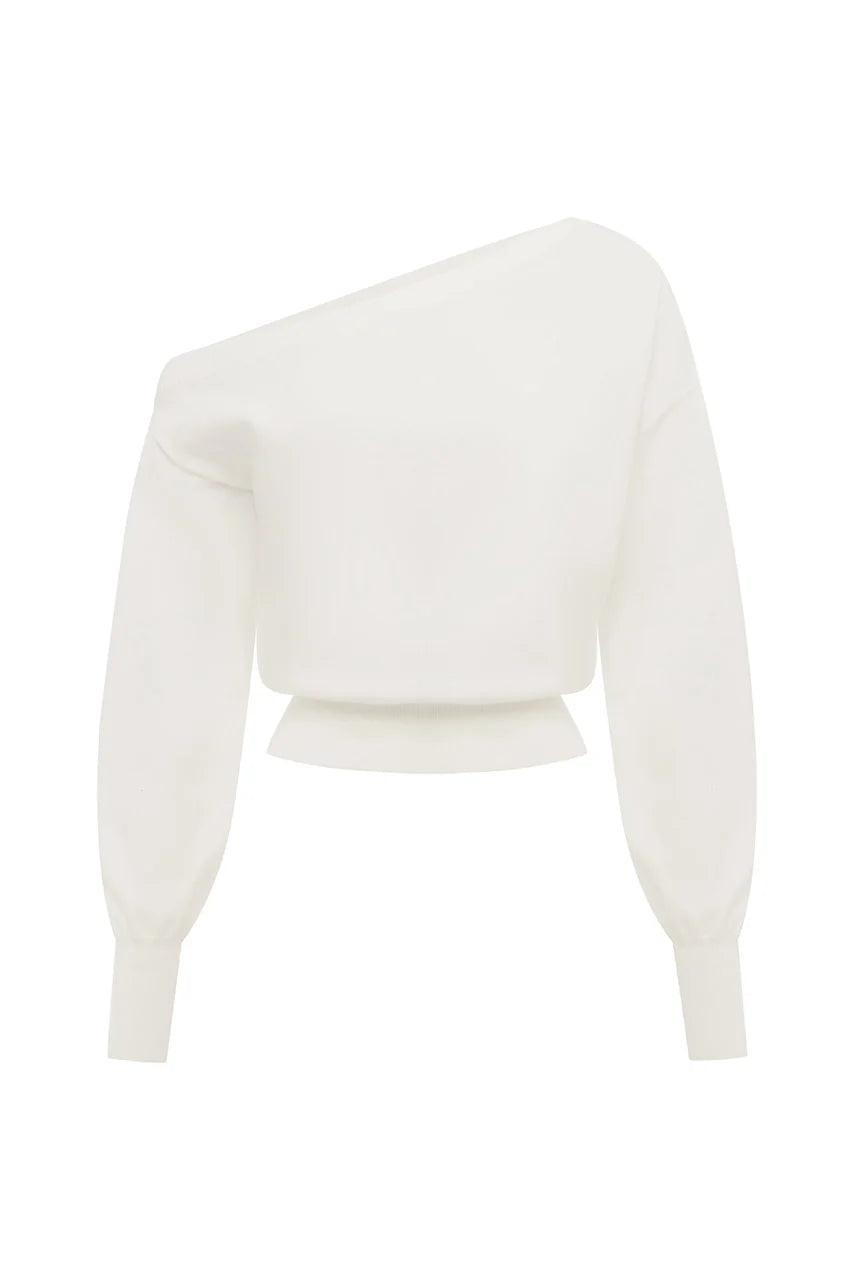 Heather Off Shoulder Knit Top - Cream