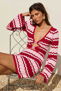 Oriana Long Sleeve Knit Mini Dress - Pink Multi
