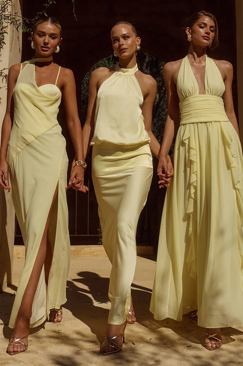 Isolina Halter Corset Maxi Dress - Butter