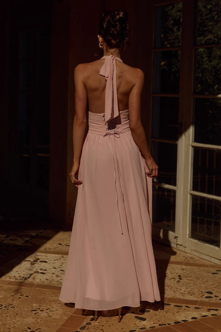 Isolina Halter Corset Maxi Dress - Pink