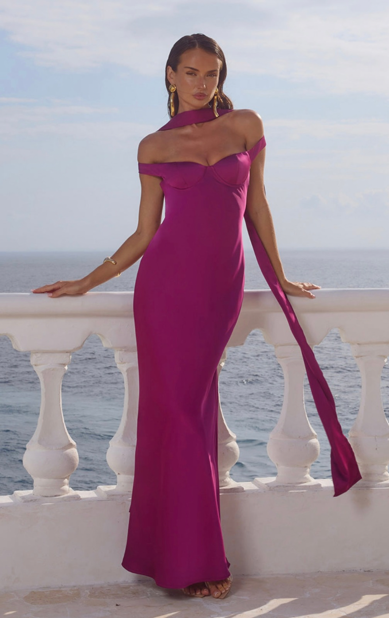 Raphaella Off Shoulder Maxi Dress - Plum