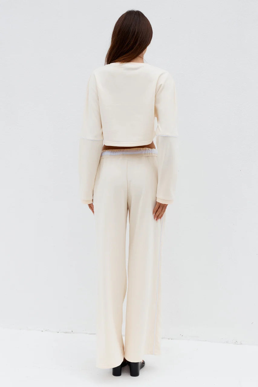 Elari Wide Leg Track Pants - Biscuit
