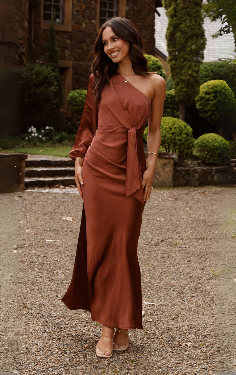Eden One Shoulder Maxi Dress - Rust