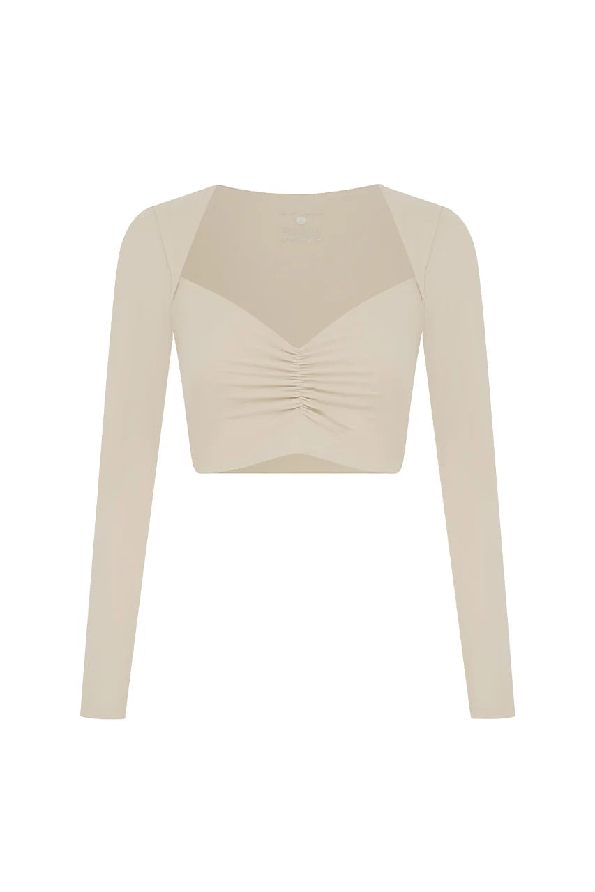 Julie Sweetheart Long Sleeve Top - Biscuit