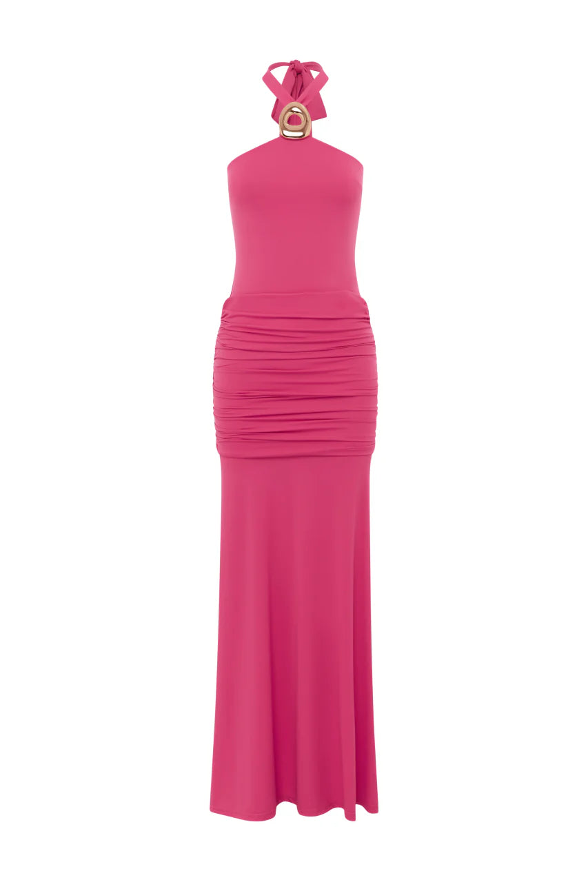 Alola Halter Maxi Dress - Hot Pink