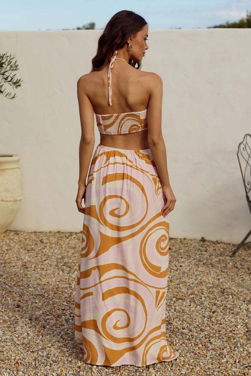 Khloe Cut Out Maxi Dress - Ritali Swirl Pink