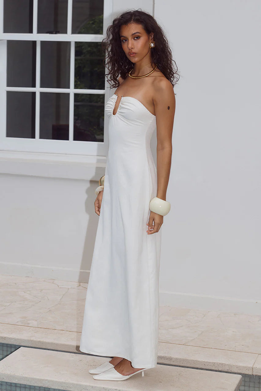 Martha Strapless Maxi Dress - White