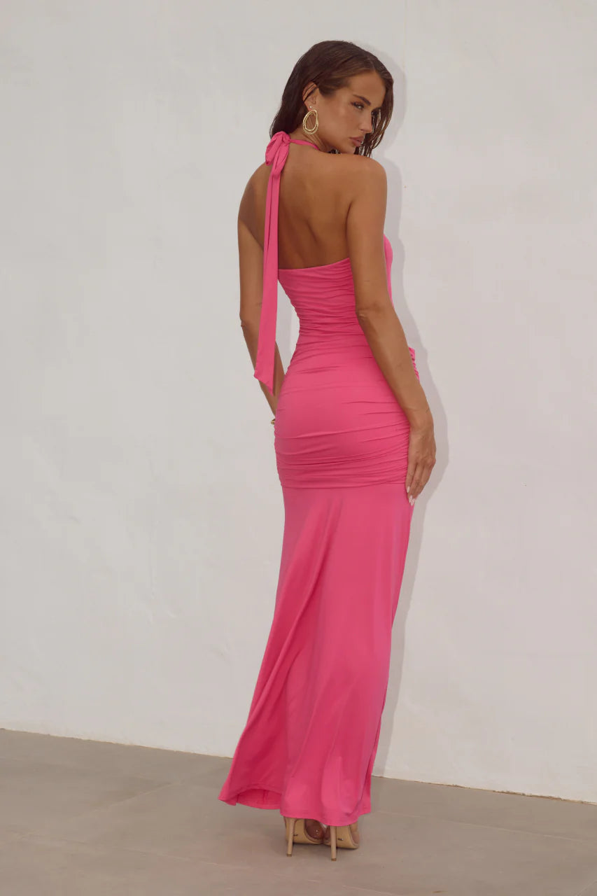 Alola Halter Maxi Dress - Hot Pink