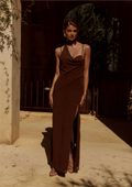 Liora Draped Scarf Maxi Dress - Chocolate