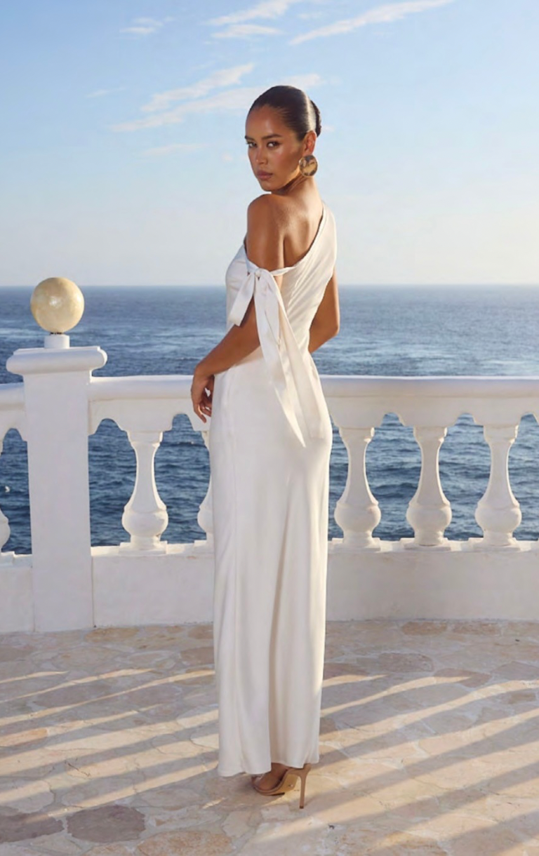 Viola One Shoulder Maxi Dress - Pearl