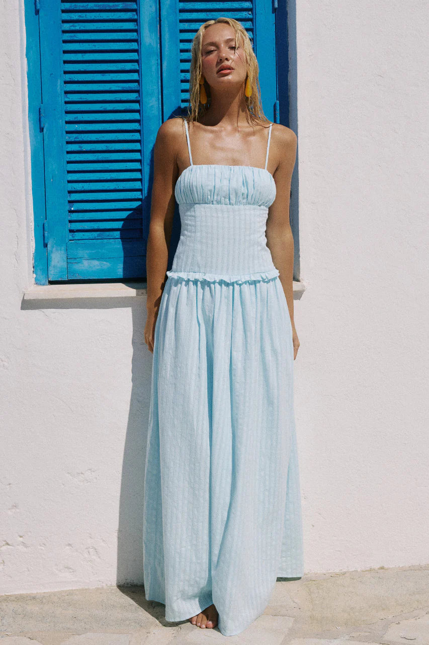 Keily Square Neck Maxi Dress - Blue Stripe