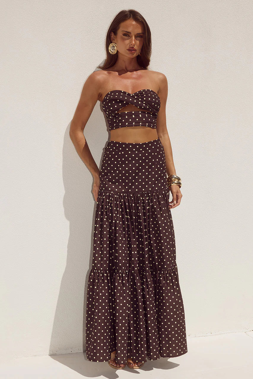 Ayla Maxi Skirt - Black/White Polka