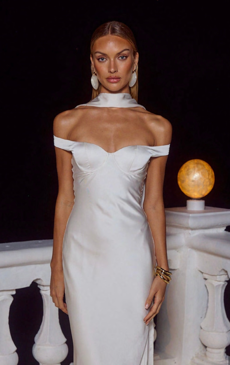 Raphaella Off Shoulder Maxi Dress - Pearl